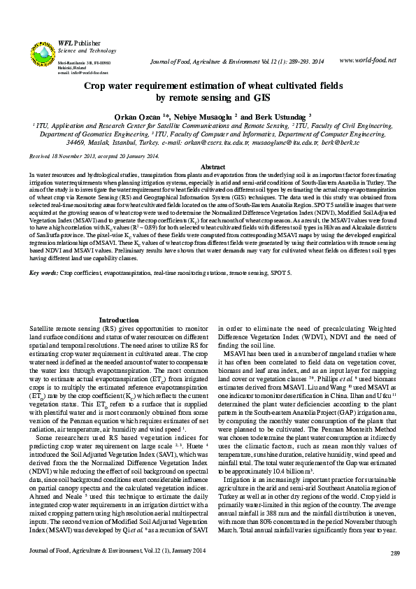 (PDF) Crop water requirement estimation of wheat cultivated fields by ...