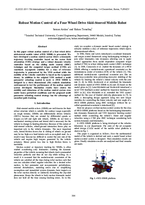(PDF) Robust motion control of a four wheel drive skid-steered mobile robot