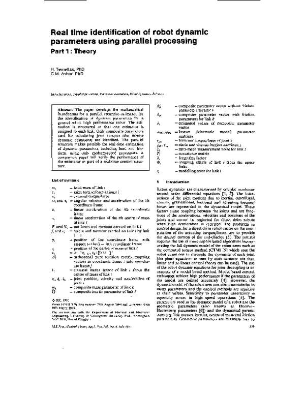 (PDF) Real time identification of robot dynamic parameters using ...
