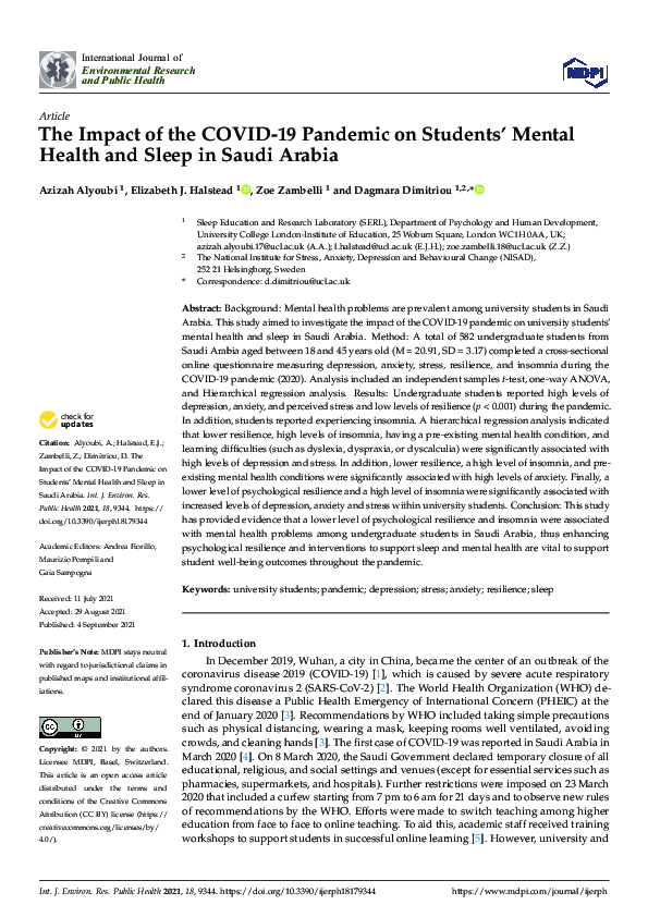 (PDF) The Impact of the COVID-19 Pandemic on Students’ Mental Health ...