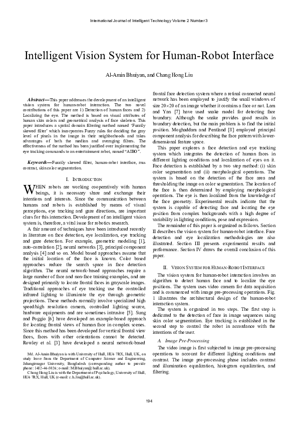 (PDF) Intelligent Vision System for Human-Robot Interface