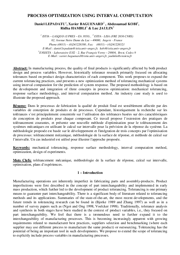 (PDF) Process optimization using interval computation