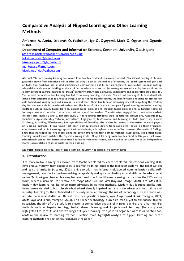 (PDF) Comparative Analysis of Flipped Learning and Other Learning Methods
