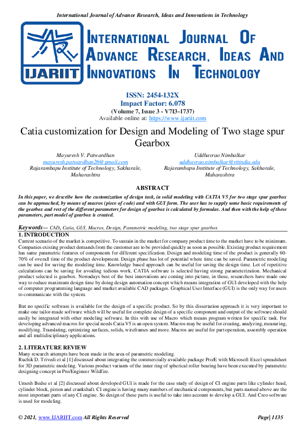 (PDF) Catia Customization for Design and Modeling of Two Stage Spur