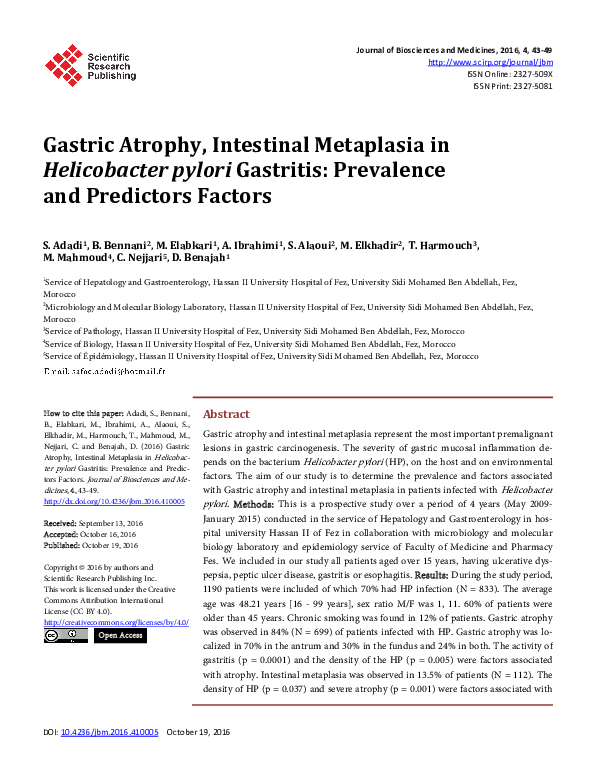 (PDF) Gastric Atrophy, Intestinal Metaplasia in Helicobacter pylori ...