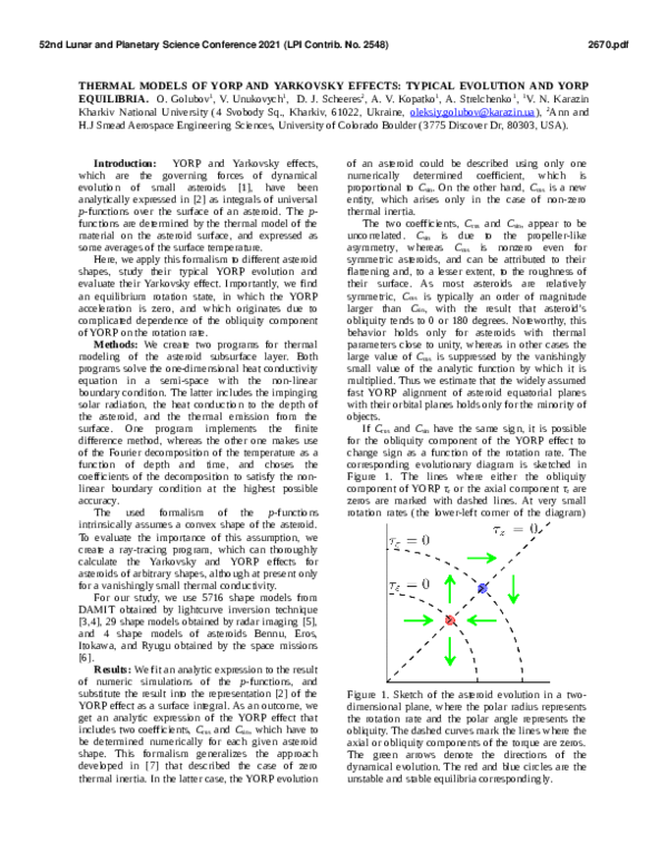 (PDF) Thermal Models of Yorp and Yarkovsky Effects: Typical Evolution ...