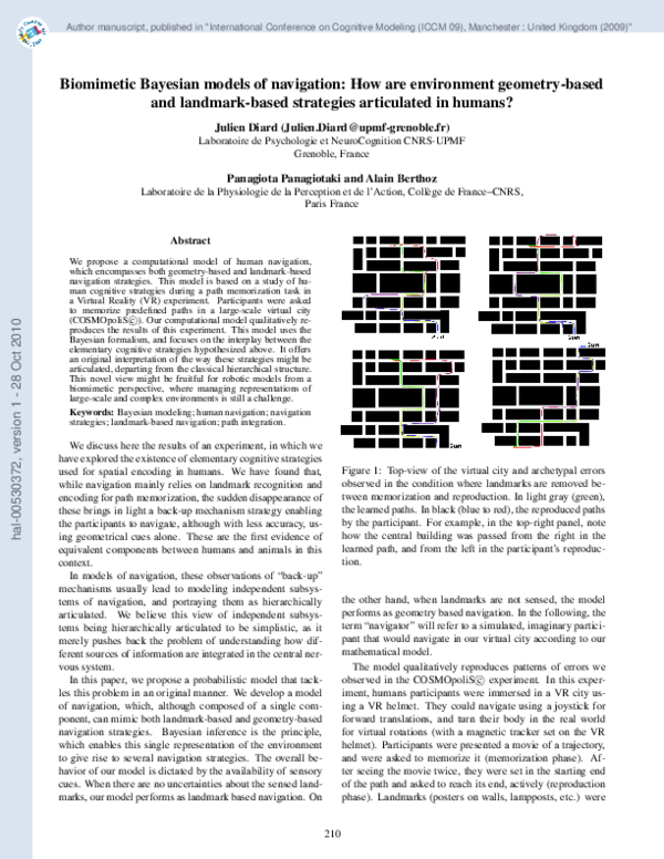 (PDF) Biomimetic Bayesian models of navigation: How are environment ...