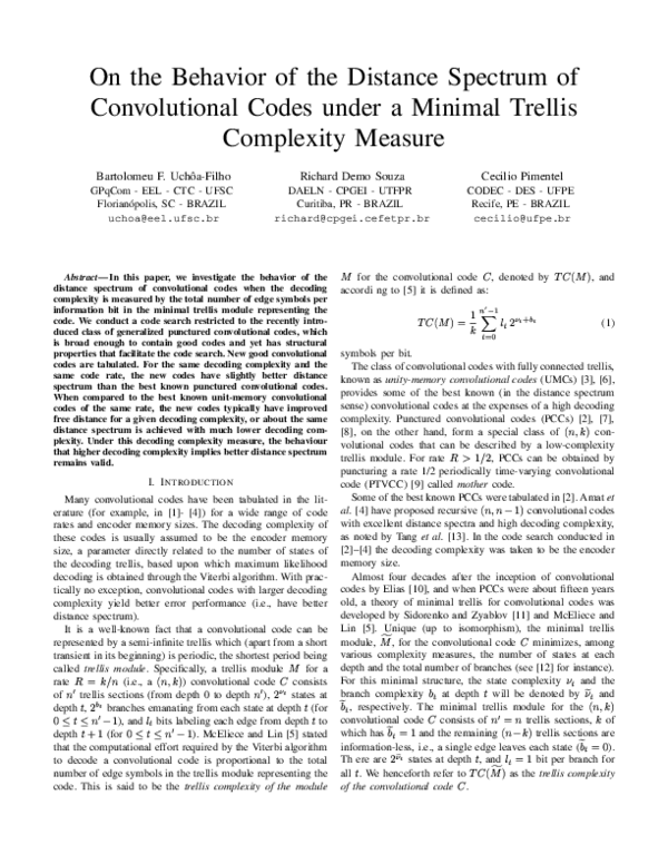(PDF) On the Behavior of the Distance Spectrum of Convolutional Codes ...