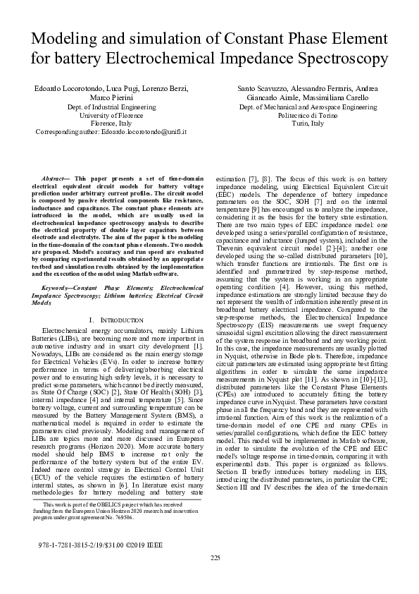 (PDF) Modeling and simulation of Constant Phase Element for battery