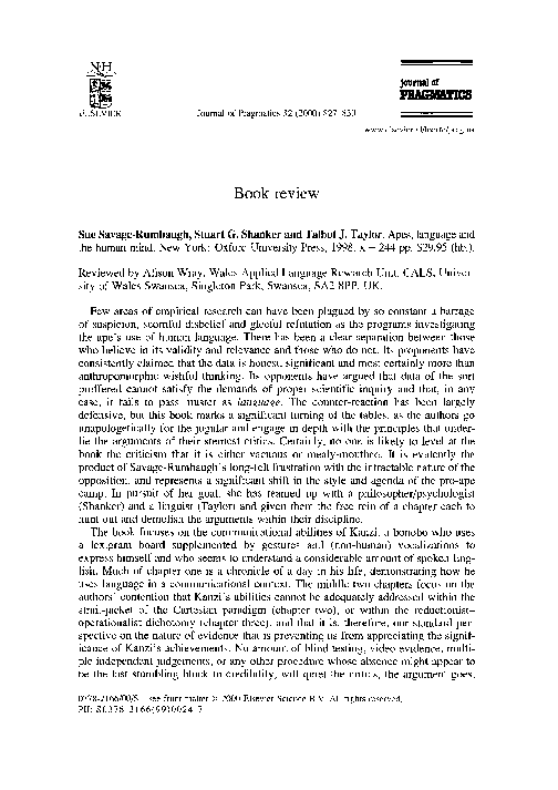 (PDF) Apes, language and the human mind