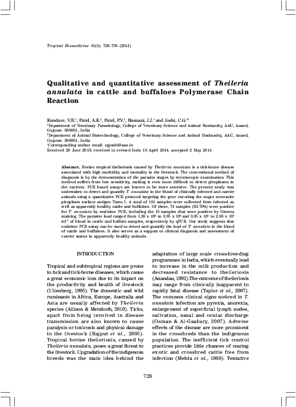 (PDF) Qualitative and quantitative assessment of Theileria annulata in ...