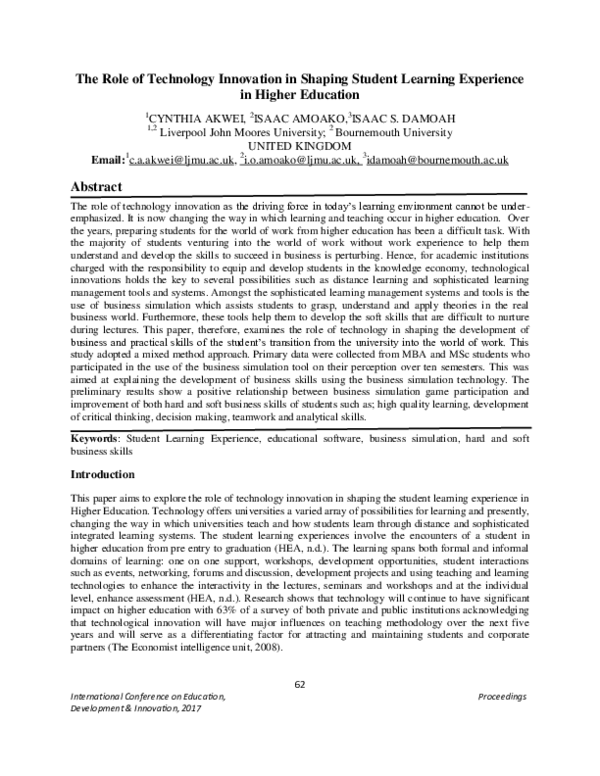 (PDF) The Role of Technology Innovation in Shaping the Student Learning ...