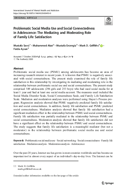 (PDF) Problematic Social Media Use and Social Connectedness in ...