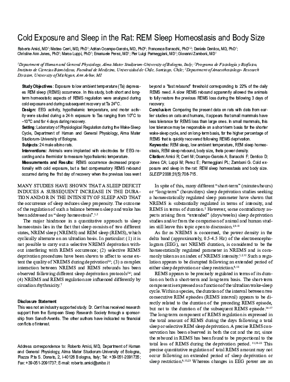 (PDF) REM SlEEp Cold Exposure and Sleep in the Rat : REM Sleep ...