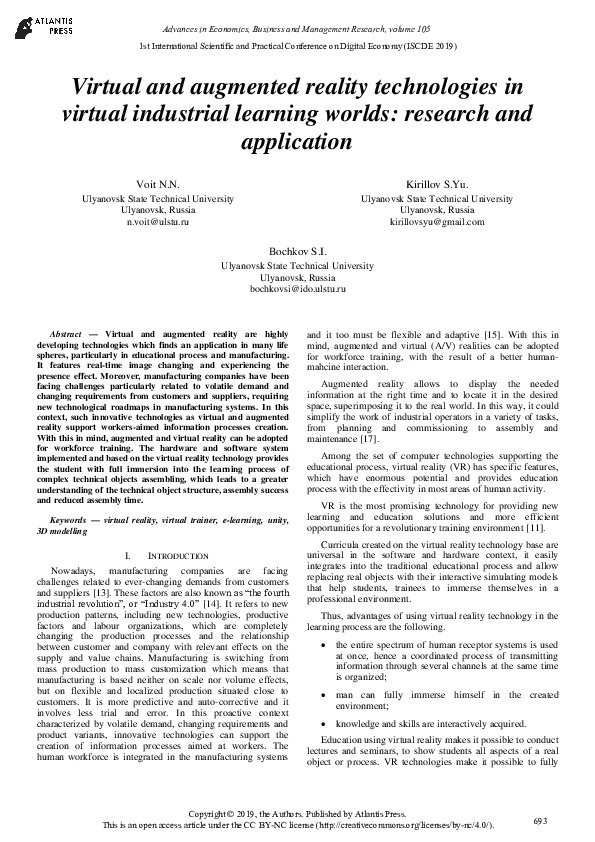 (PDF) Virtual and augmented reality technologies in virtual industrial ...