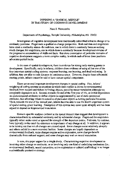 (PDF) Defining a “radical middle” in the study of cognitive development