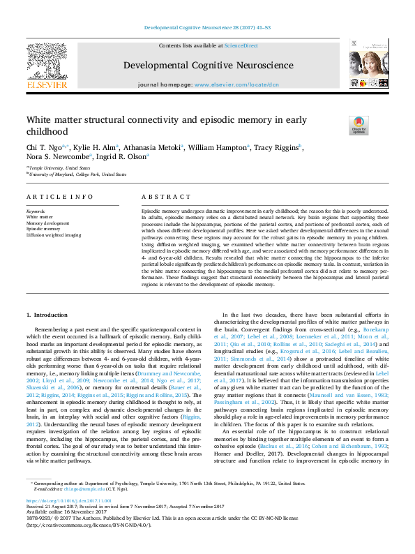 (PDF) White matter structural connectivity and episodic memory in early ...