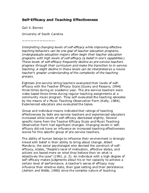 Pdf Self Efficacy And Teaching Effectiveness Pdf Self Efficacy And Teaching Effectiveness