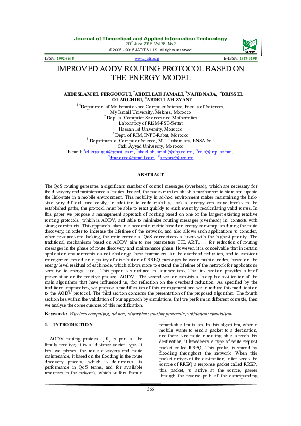 (PDF) Improved Aodv Routing Protocol Based on the Energy Model
