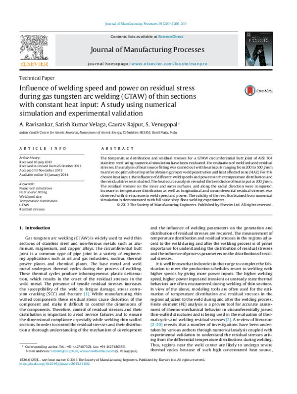 (PDF) Influence of welding speed and power on residual stress during ...