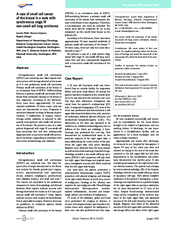 (PDF) A Case of Small Cell Cancer of the Breast in a Male with ...