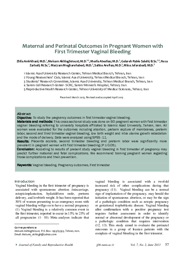 (PDF) Maternal and Perinatal Outcomes in Pregnant Women with First ...