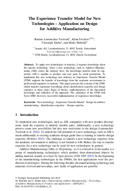 (PDF) The Experience Transfer Model for New Technologies - Application ...