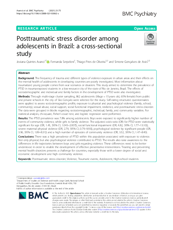 (PDF) Posttraumatic stress disorder among adolescents in Brazil: a ...