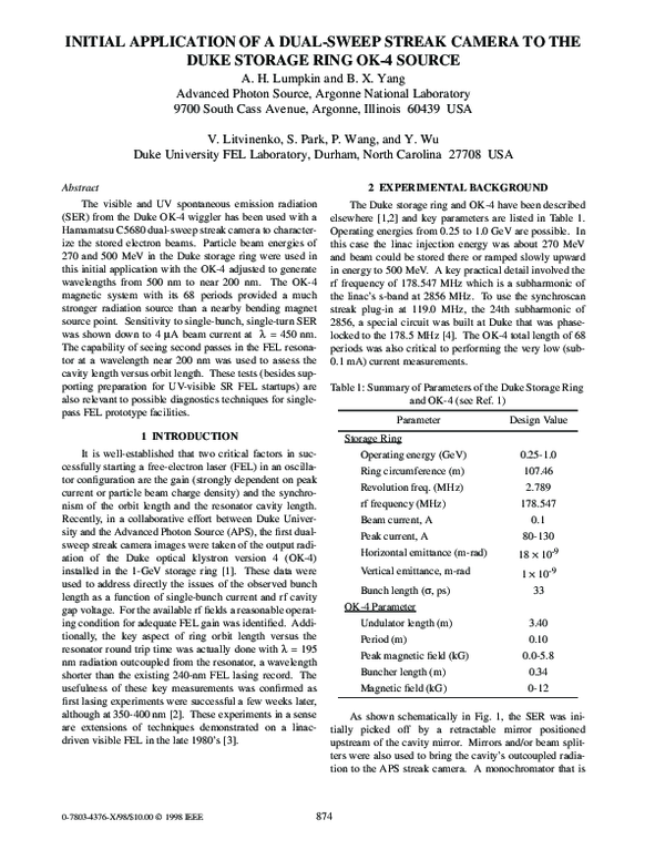 (PDF) Initial application of a dual-sweep streak camera to the Duke ...