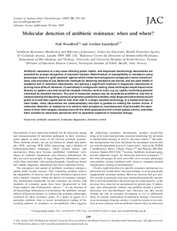 (PDF) Molecular detection of antibiotic resistance: when and where?