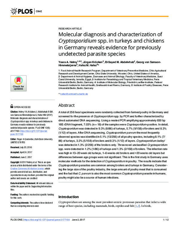 (PDF) Molecular diagnosis and characterization of Cryptosporidium spp ...
