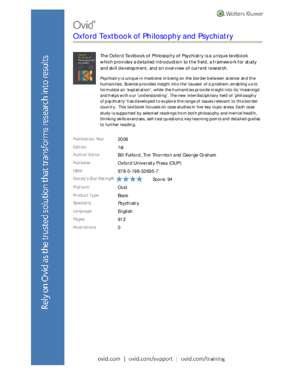 (PDF) Oxford Textbook of Philosophy and Psychiatry