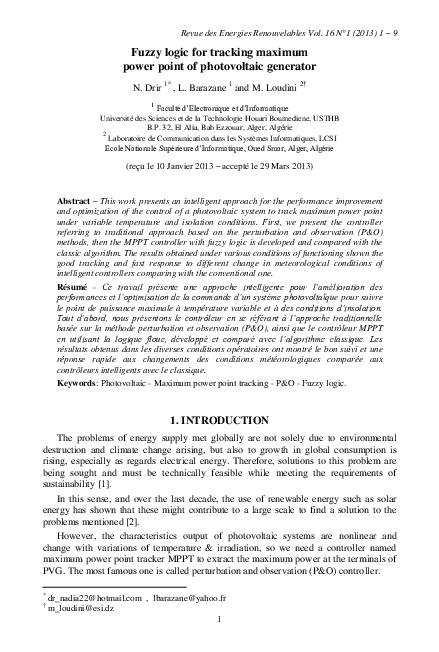 (PDF) Fuzzy logic for tracking maximum power point of photovoltaic ...