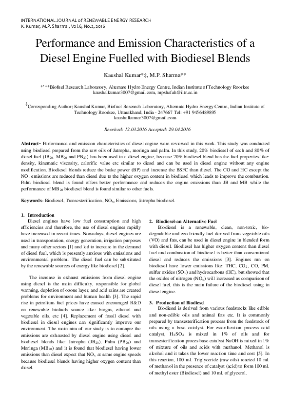 (PDF) Performance and emission characteristics of a diesel engine ...
