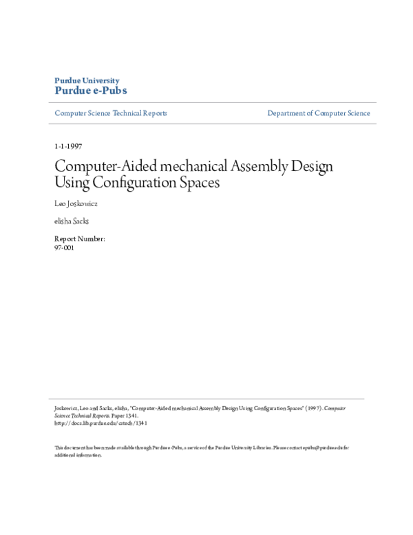 (PDF) Computer-aided mechanical design using configuration spaces