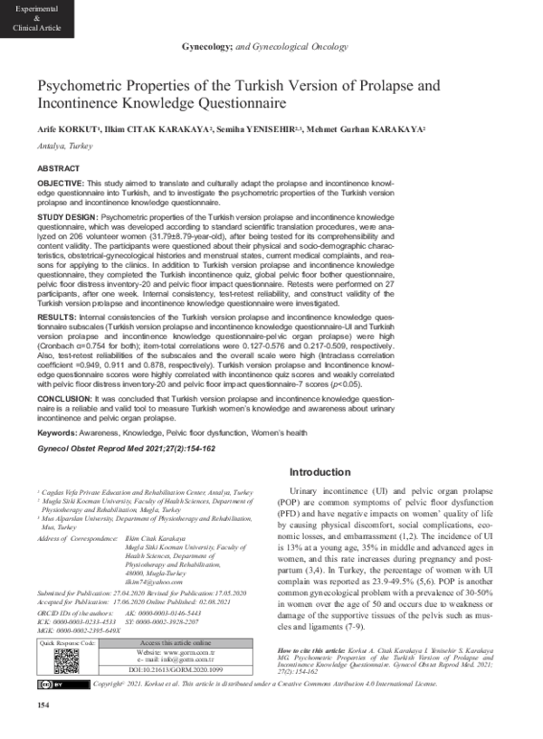 (PDF) 154 G2020-011 Psychometric Properties of the Turkish Version of ...