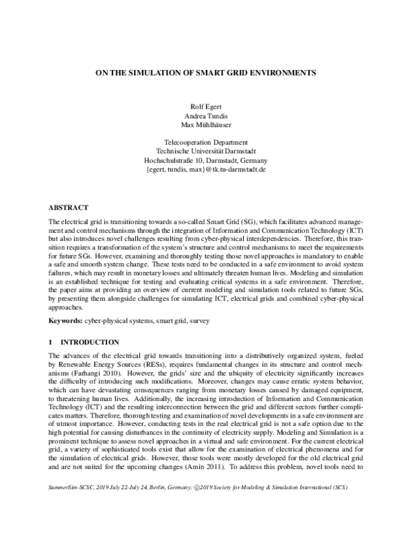 (PDF) On the simulation of smart grid environments