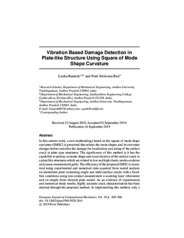 (PDF) Vibration Based Damage Detection in Plate-Like Structure Using ...