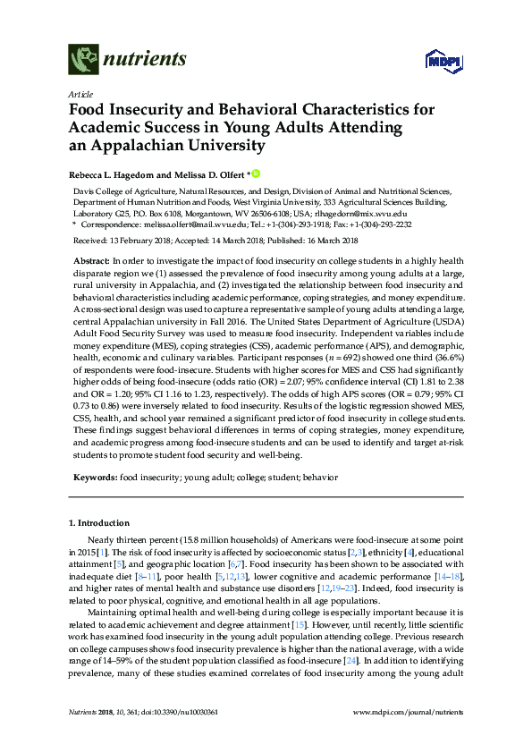 (PDF) Food Insecurity and Behavioral Characteristics for Academic ...