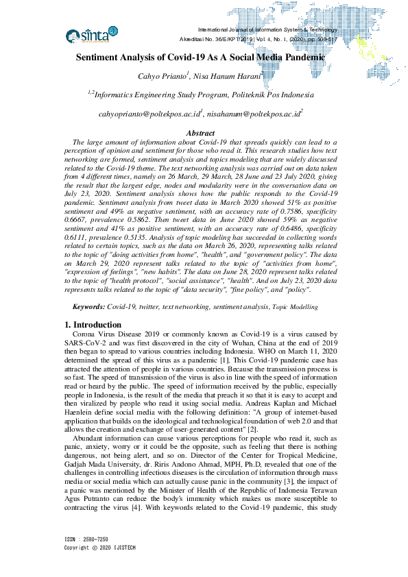 (PDF) Sentiment Analysis of Covid-19 As A Social Media Pandemic