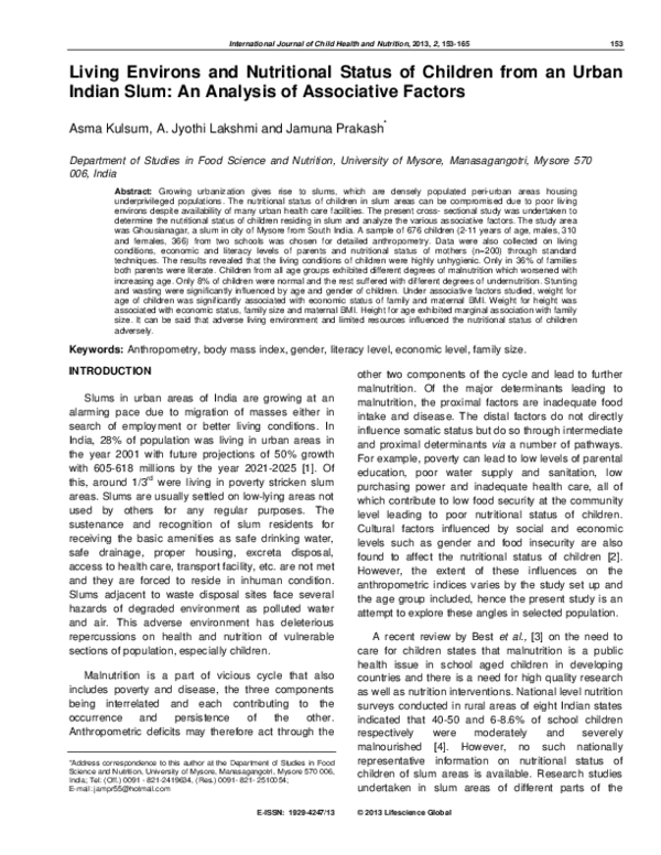 (PDF) Living Environs and Nutritional Status of Children from an Urban ...