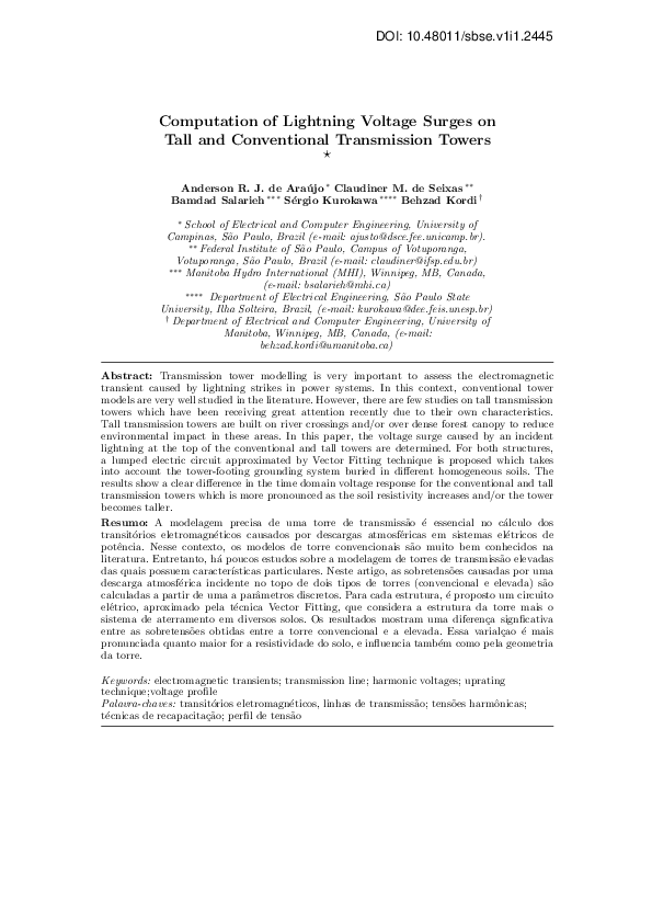 (PDF) Computation of Lightning Voltage Surges on Tall and Conventional ...