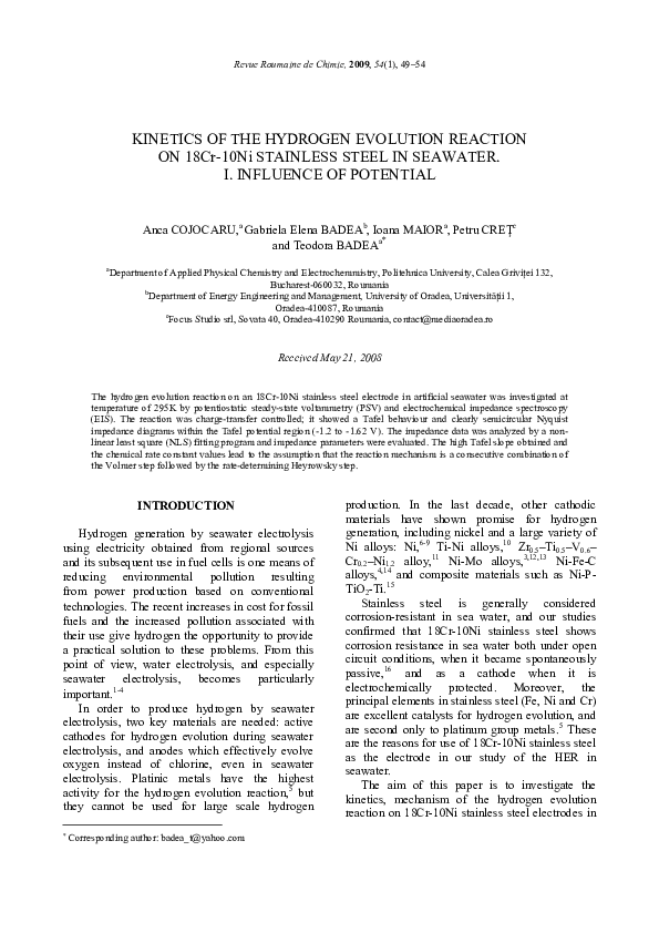 (PDF) KINETICS OF THE HYDROGEN EVOLUTION REACTION ON 18Cr-10Ni ...