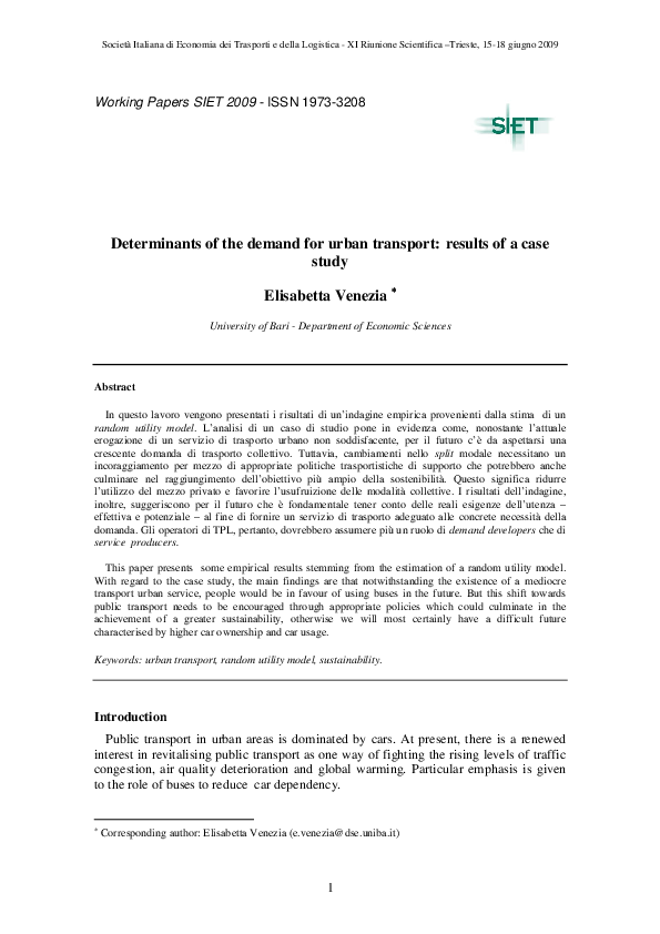 (PDF) Determinants of the demand for urban transport: results of a case ...