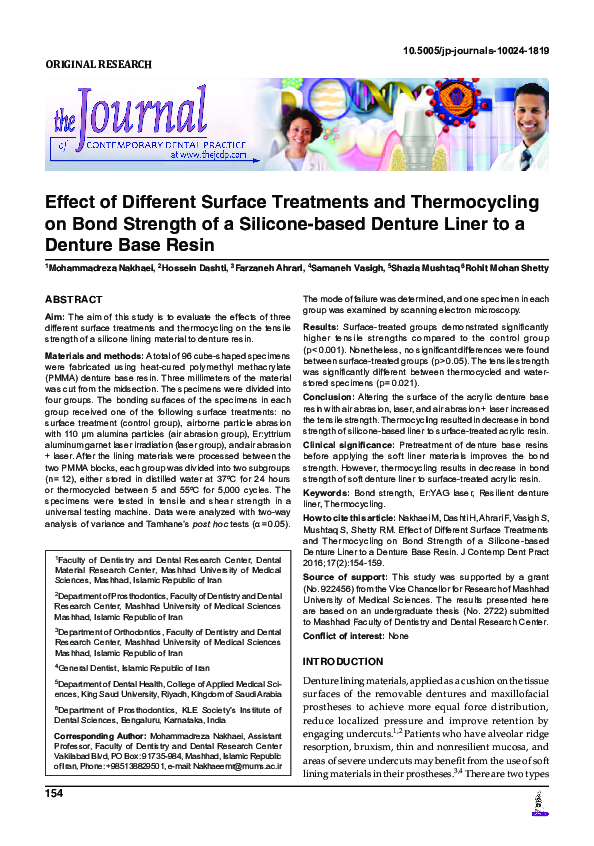 (PDF) Effect of Different Surface Treatments and Thermocycling on Bond ...