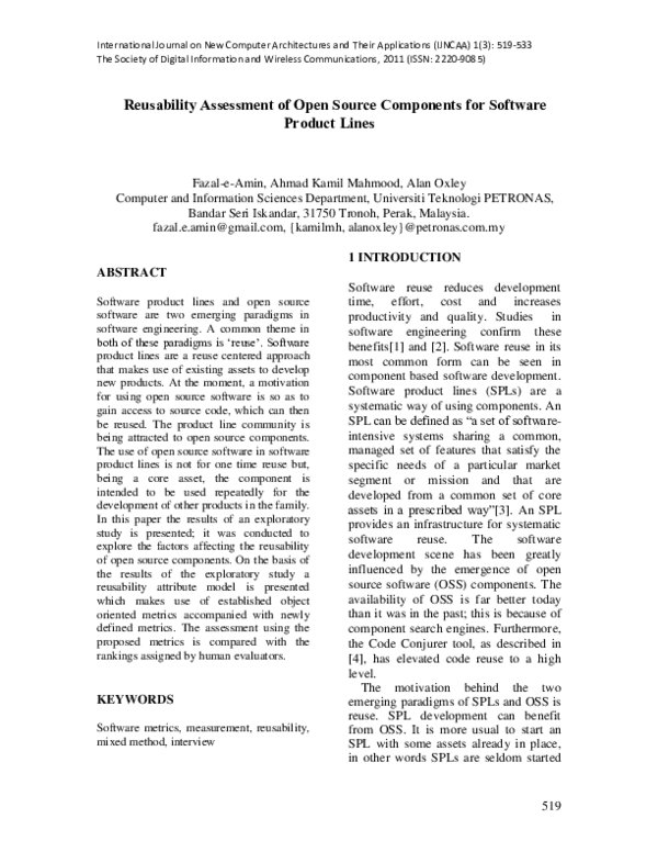 (PDF) Reusability Assessment of Open Source Components for Software ...