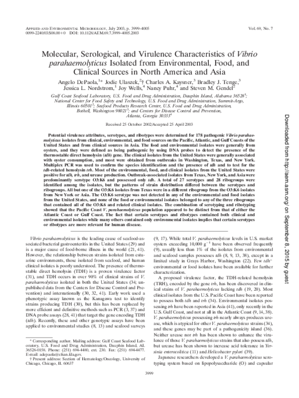 (PDF) Molecular, serological, and virulence characteristics of Vibrio ...