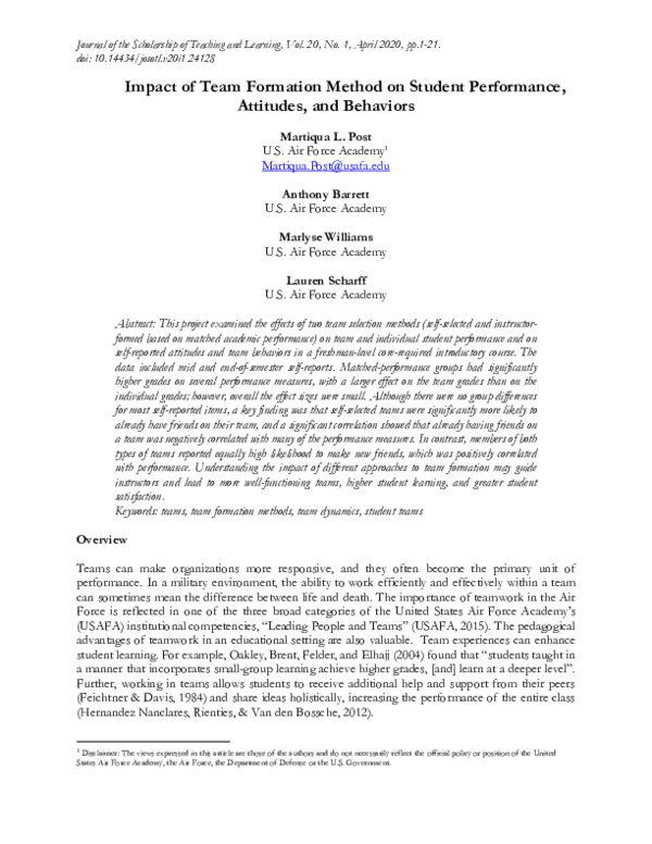 (PDF) Impact of Team Formation Method on Student Performance, Attitudes ...