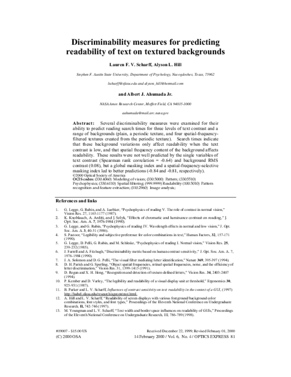 (PDF) Discriminability measures for predicting readability of text on ...