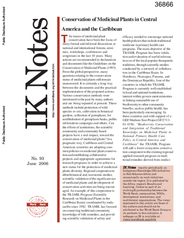 (PDF) Conservation of Medicinal Plants in Central America and the Caribbean